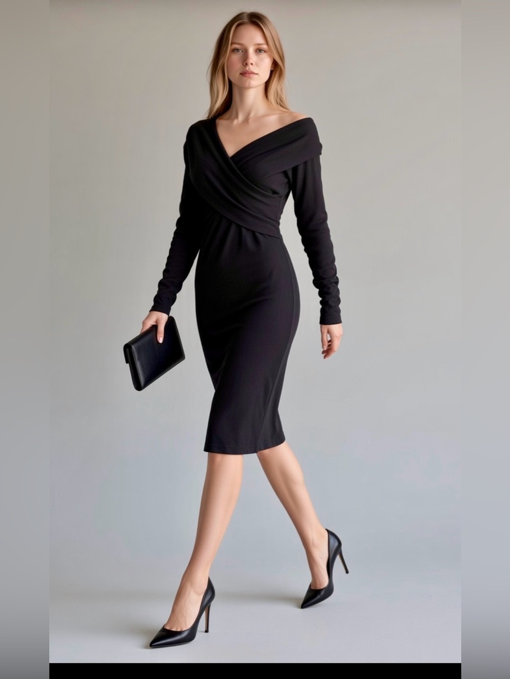 Kenneth Cole New York Silk Blend Knit Crossover Wrap-front Bodice Dress Size M
